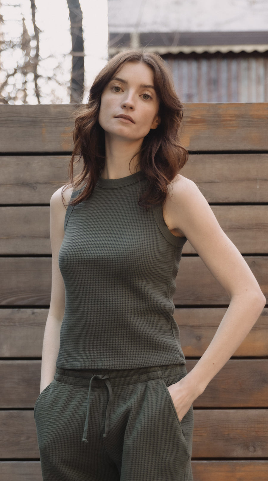 タンクトップ Cutoff Waffle Tanktop Waffle Henley Tank Top Navy | Garage