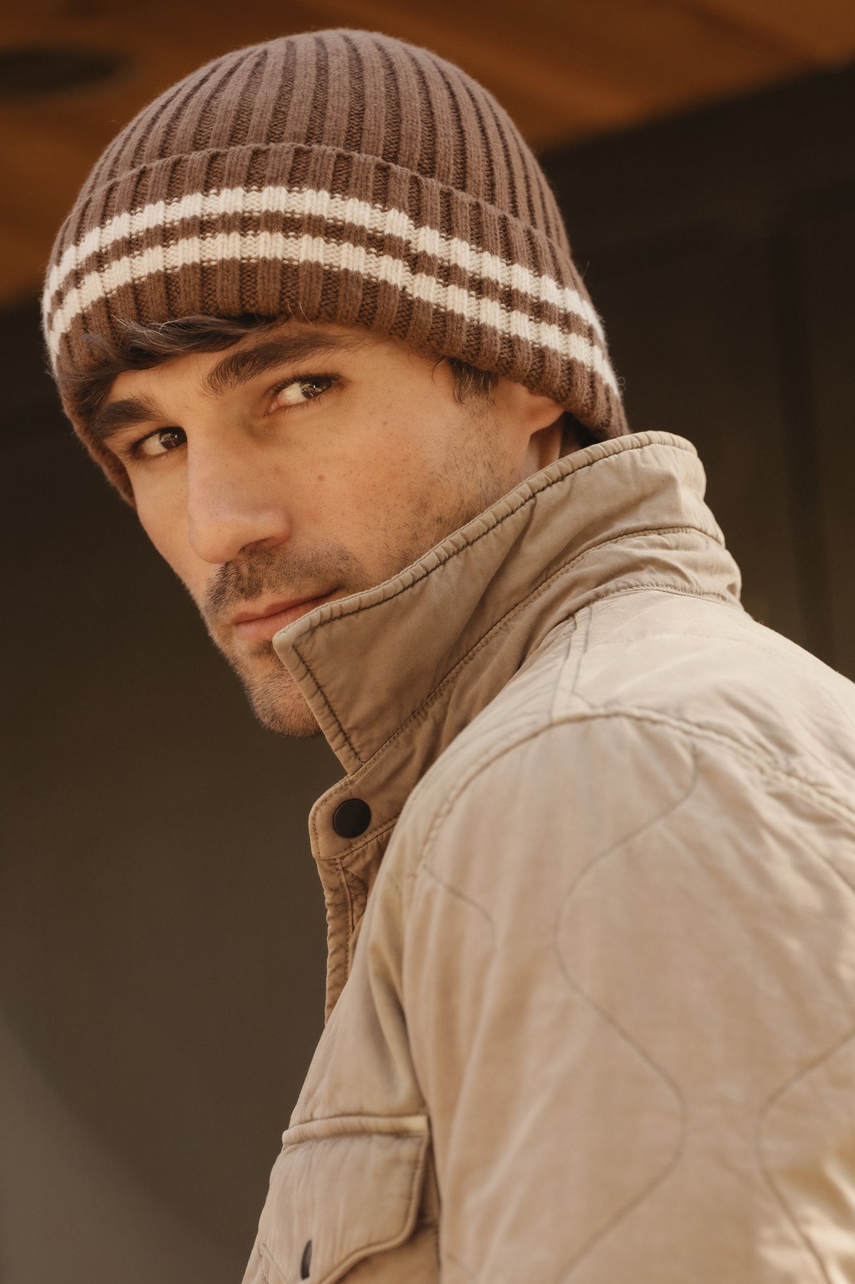 Recycled  Cashmere Stripe Beanie