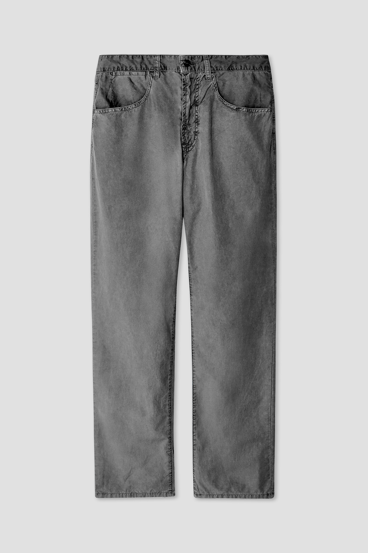 Black standard jeans with straight leg, button fly, and front slant pockets