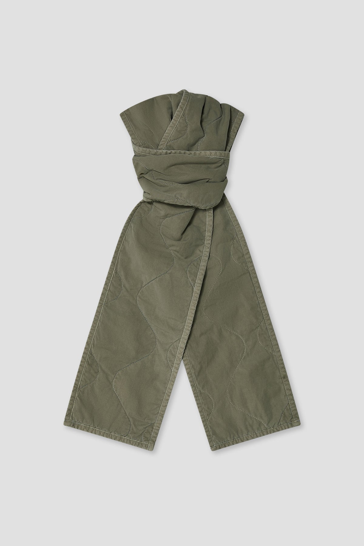 Olive quilted scarf with twisted knot and stitched quilt pattern