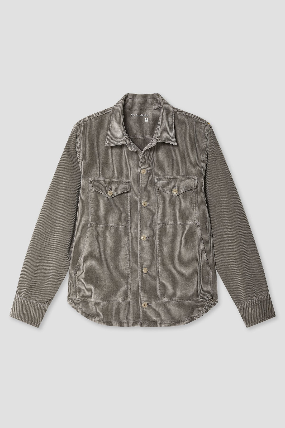 Wide wale corduroy trucker jacket, gray-brown, button-front with chest pockets