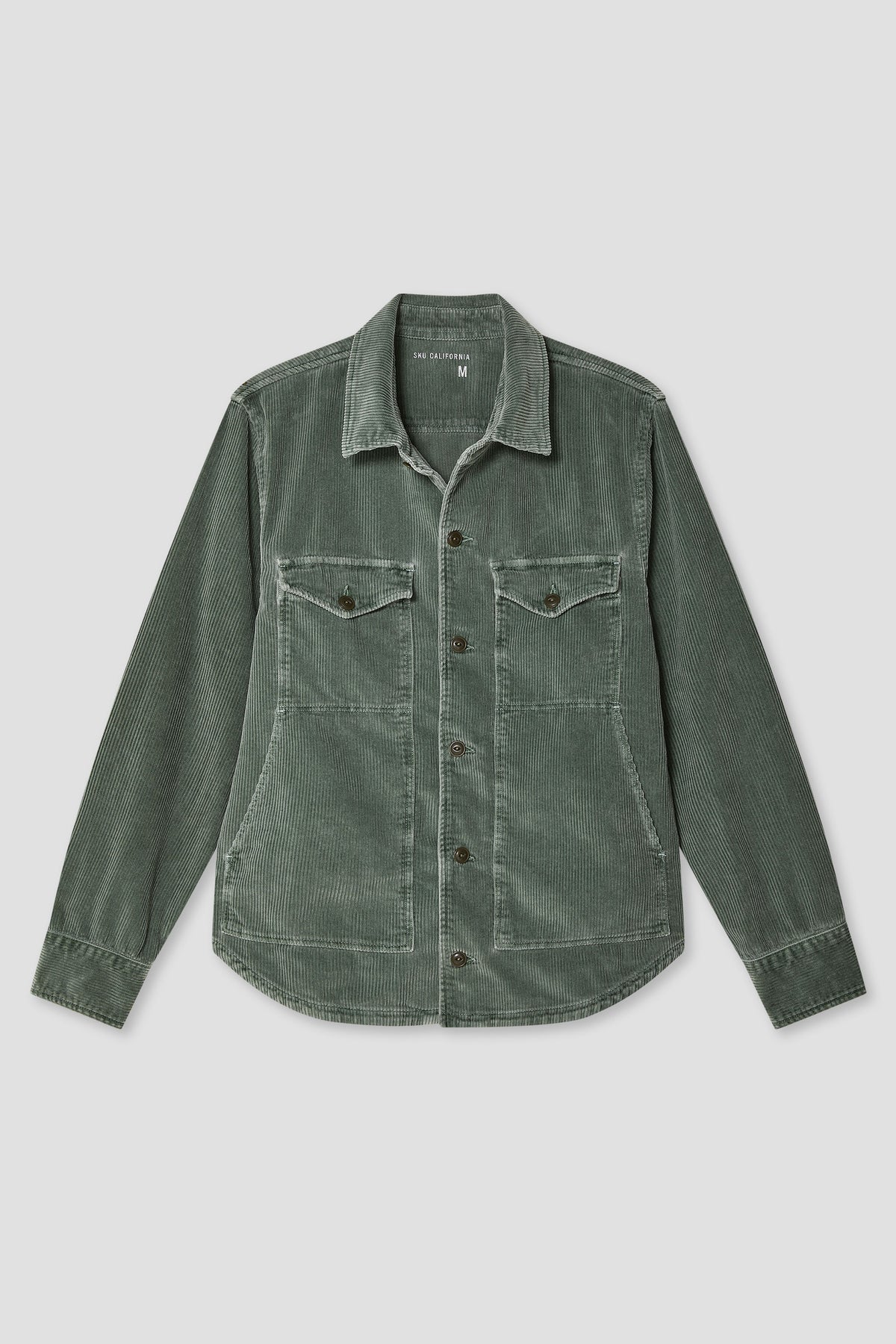 Wide wale corduroy trucker jacket, dark green, button-front with chest pockets