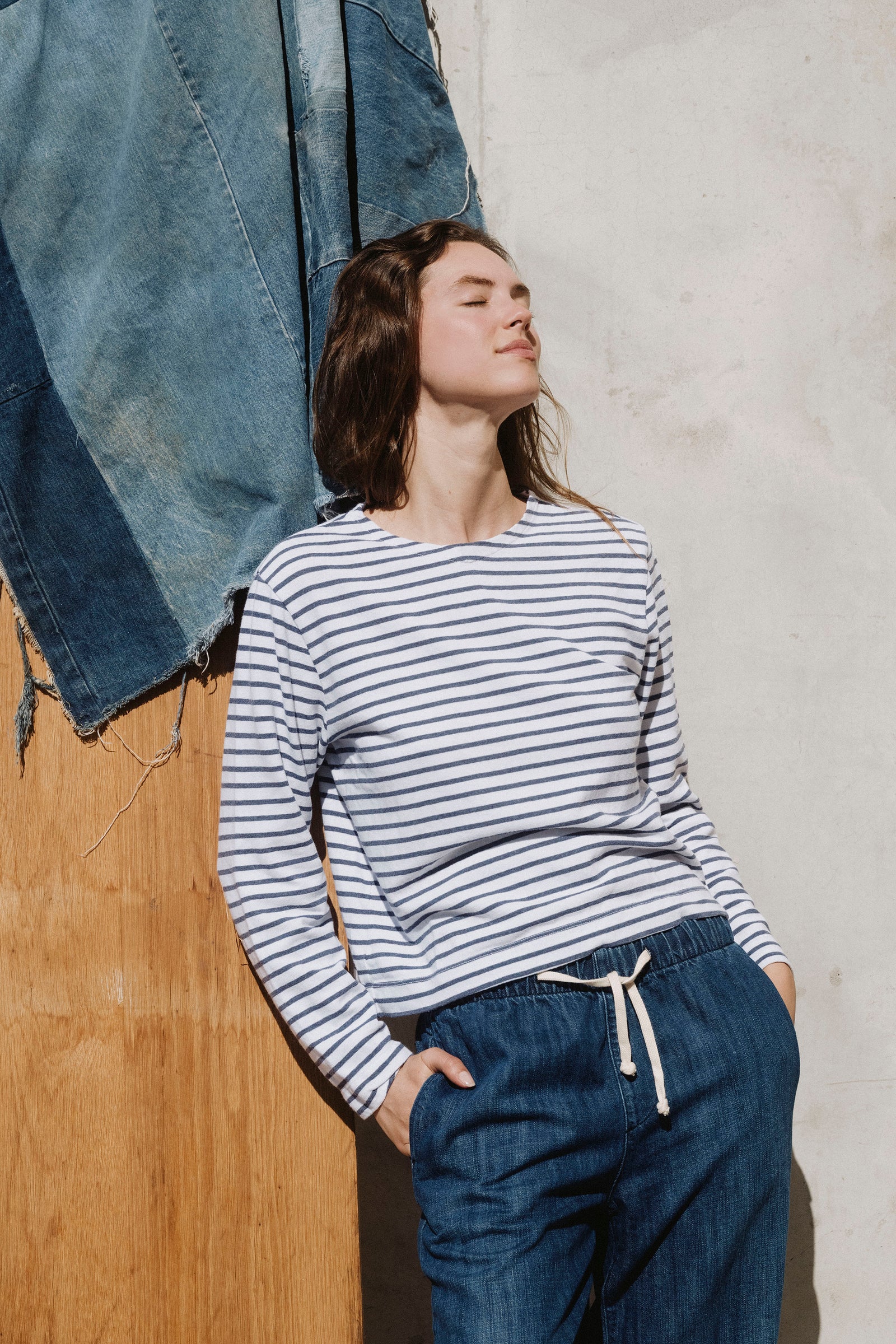 LS Boxy Boat Neck Stripe Tee