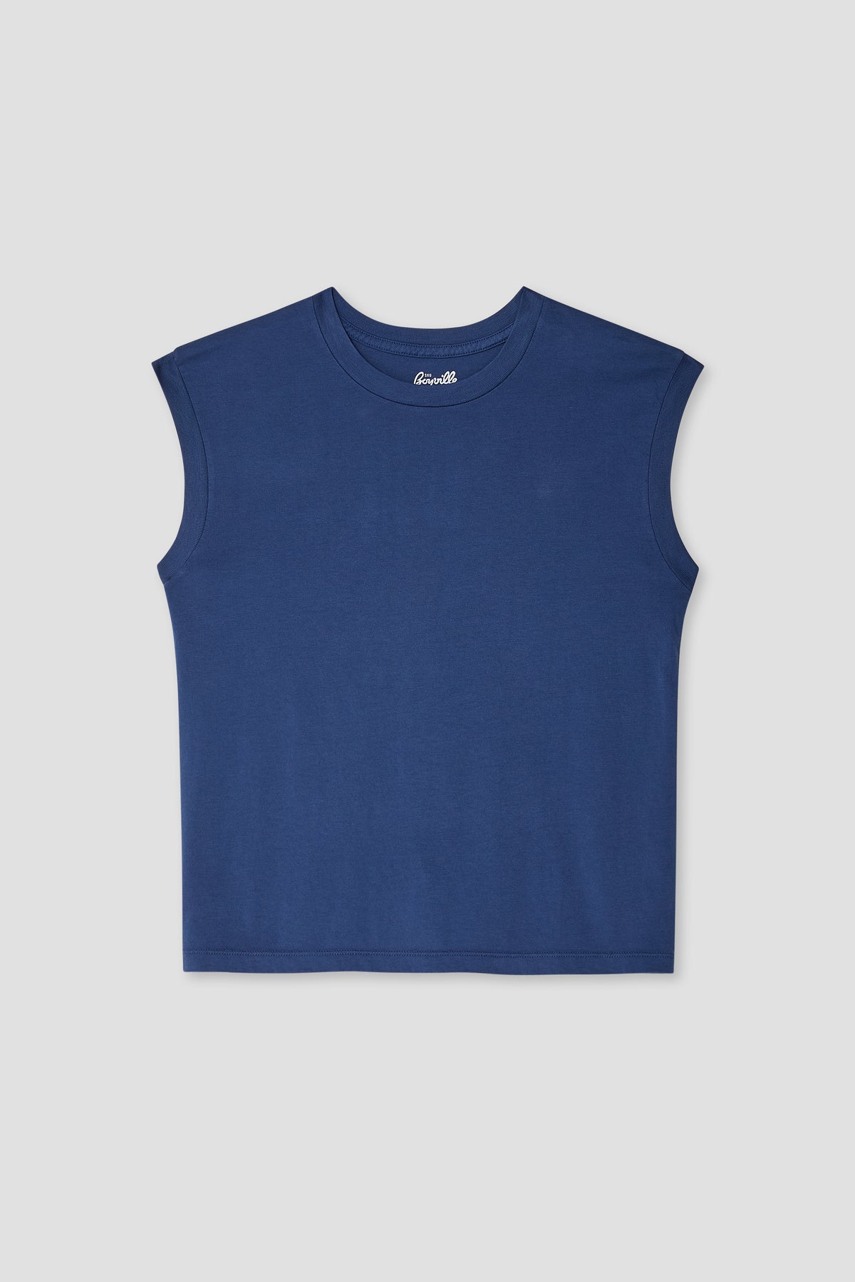 Boys' sleeveless muscle tee in deep blue, crew neck, short hem