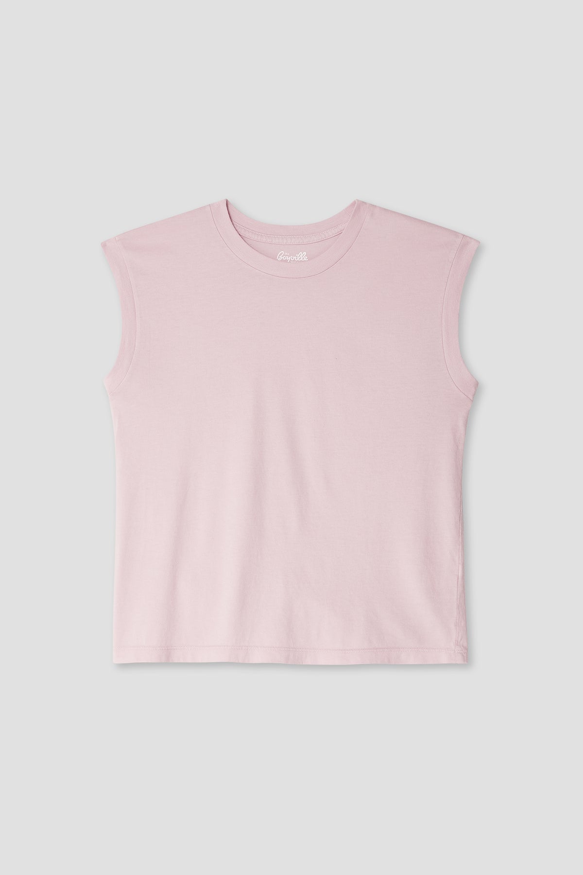 Boys' sleeveless muscle tee in light pink, crew neck, short hem