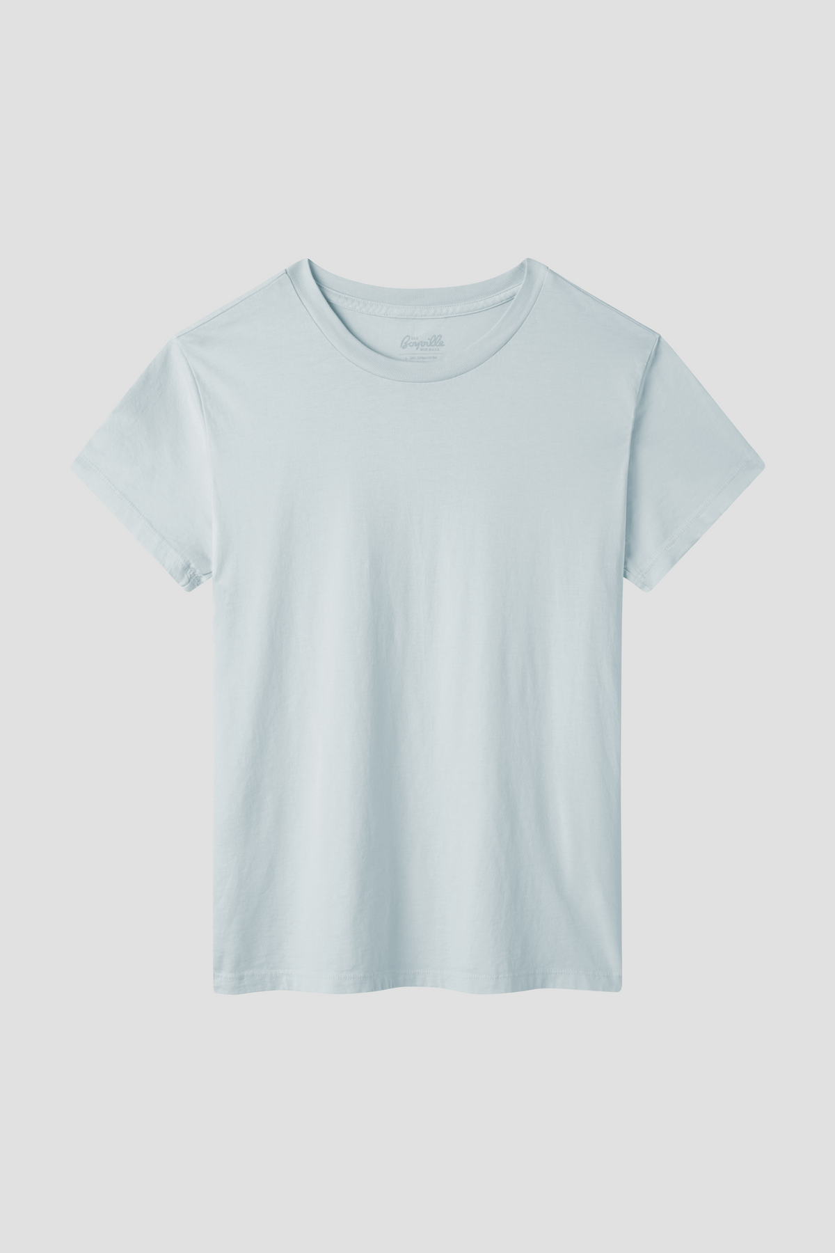 Light blue crew neck short-sleeve T-shirt with small chest logo