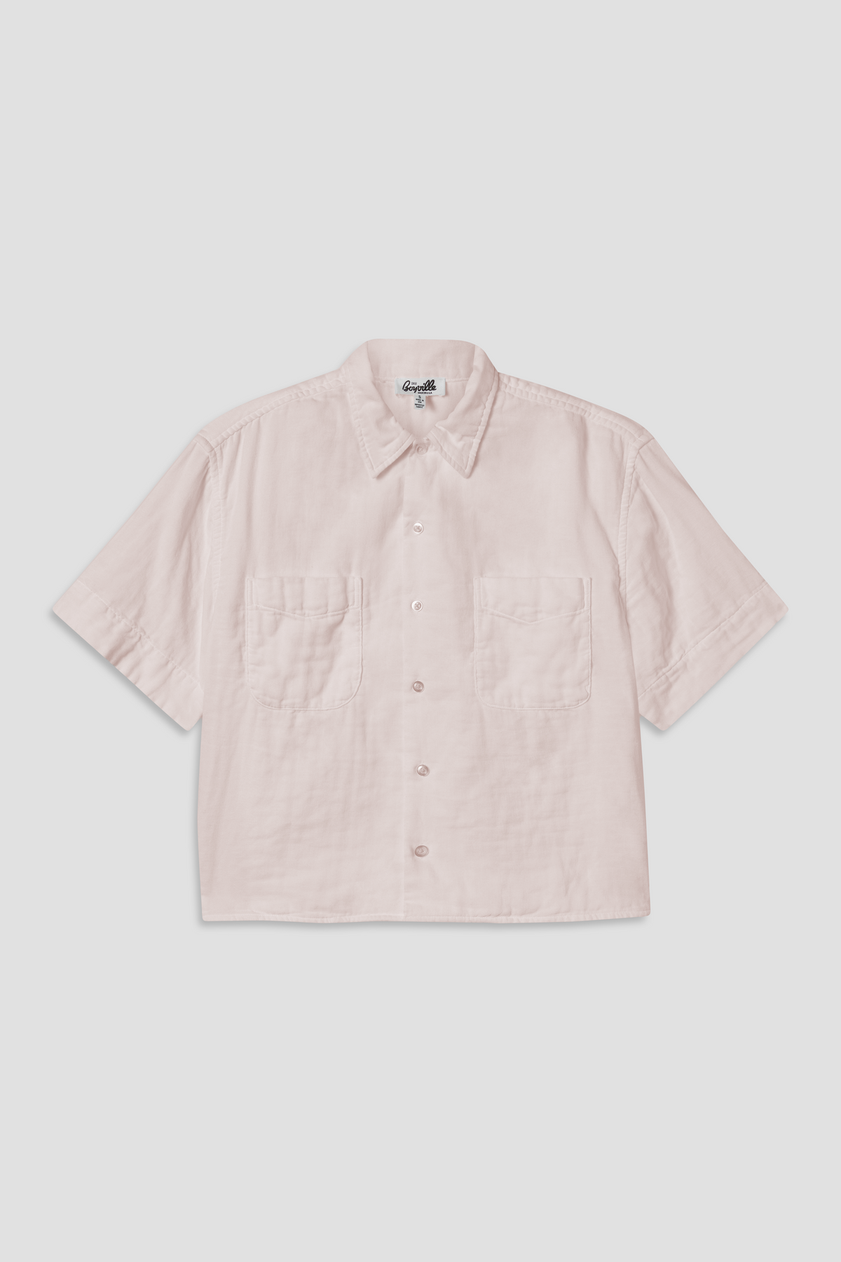Pale pink triple gauze short-sleeve button-up shirt with chest patch pockets