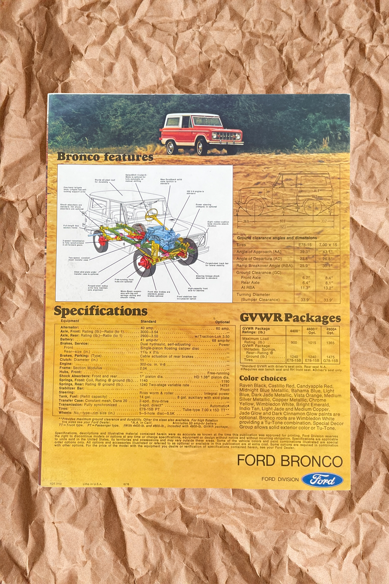 Vintage 1977 Ford Bronco Sales Brochue