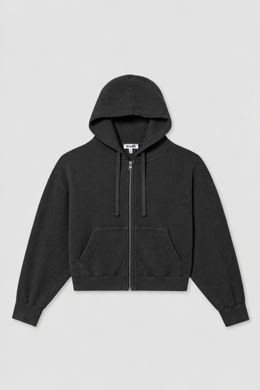 WAFFLE ZIP UP CROP HOODIE