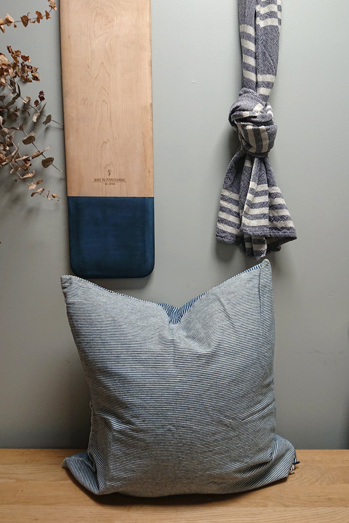 Indigo Stripe Pillow Stripes Front and Back